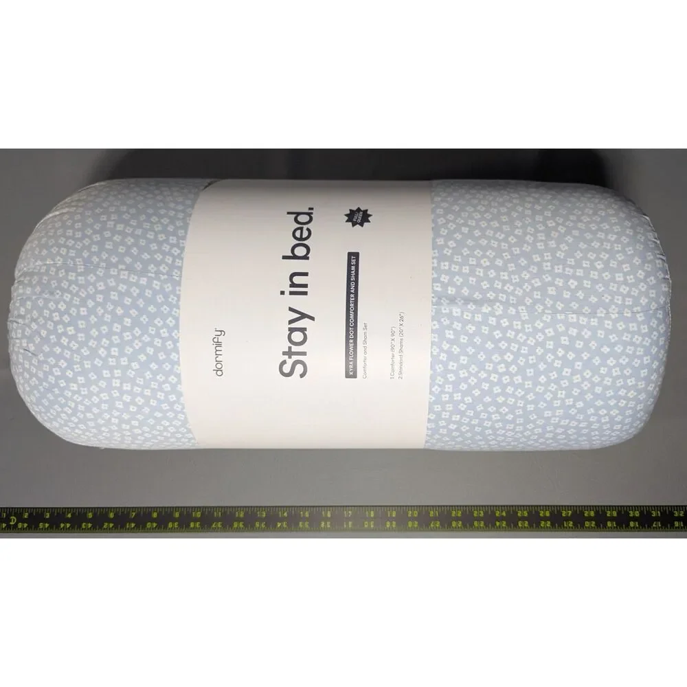 NEW - Dormify Kyra Flower Dot Comforter Sham Set Full Queen Blue Floral Cotton